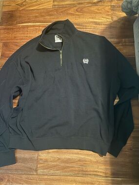 Cinch Men’s Black Quarter Zip Fleece Pullover Sweater Embroidered Logo L (1405)